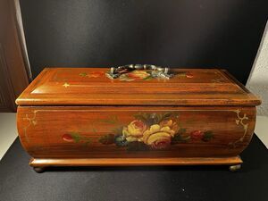 Victorian Inspired Trinket Box, Rosewood w. Floral Design 15” Long